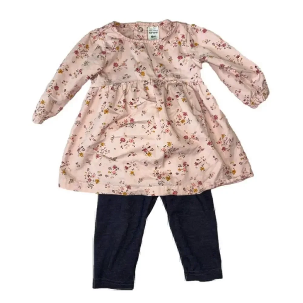 Baby Girl Carter's Pink Floral Dress and Legging Set Size 6M